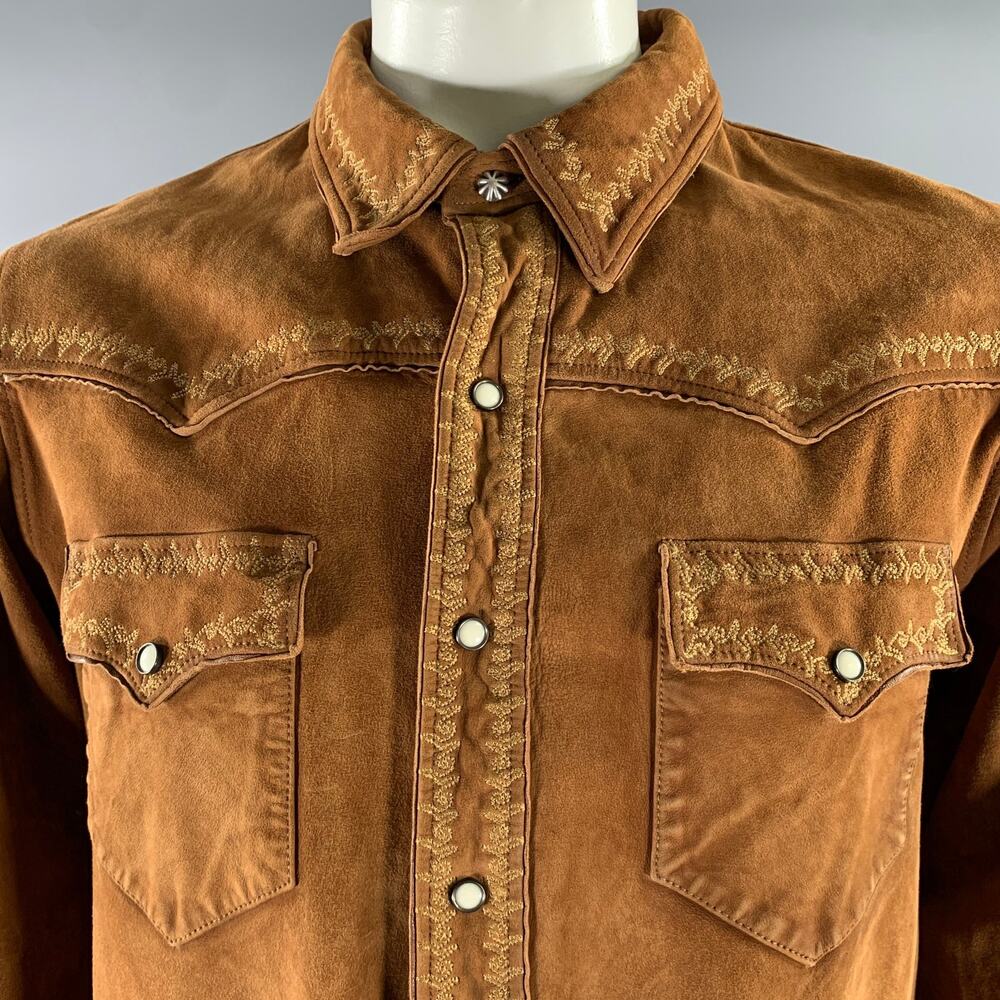 RRL by RALPH LAUREN Size XL Brown Embroidered Suede Western Jacket - Picture 2 of 9